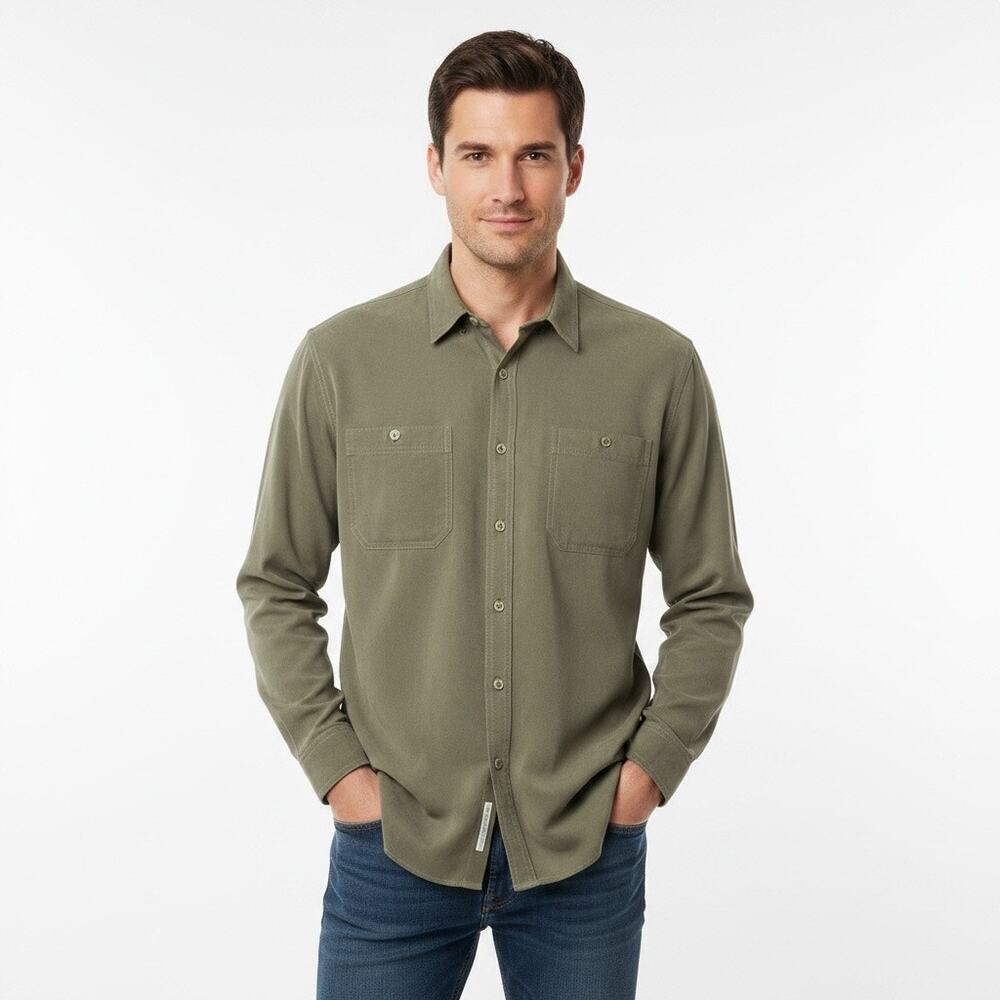 Tommy Bahama Island Soft Tencel Button Up Shirt Olive Large Long Sleeve Luxe